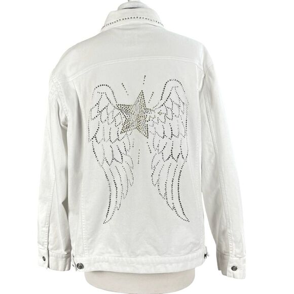Quacker Factory Beaded Star Angel Wings‎ White Denim Jacket Womens Size XL - Picture 4 of 7